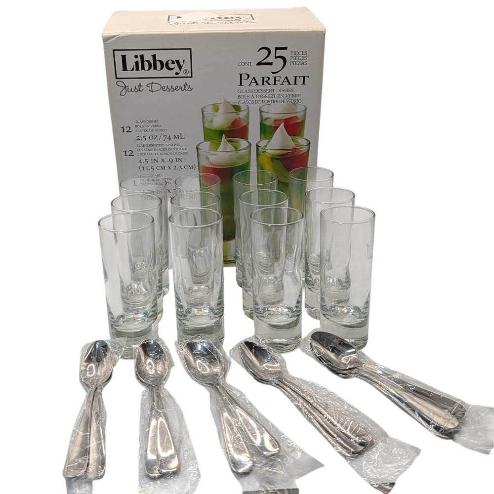 Libbey Just Desserts Parfait Dishes Cup with Spoons New Twelve Dishes and Spoons